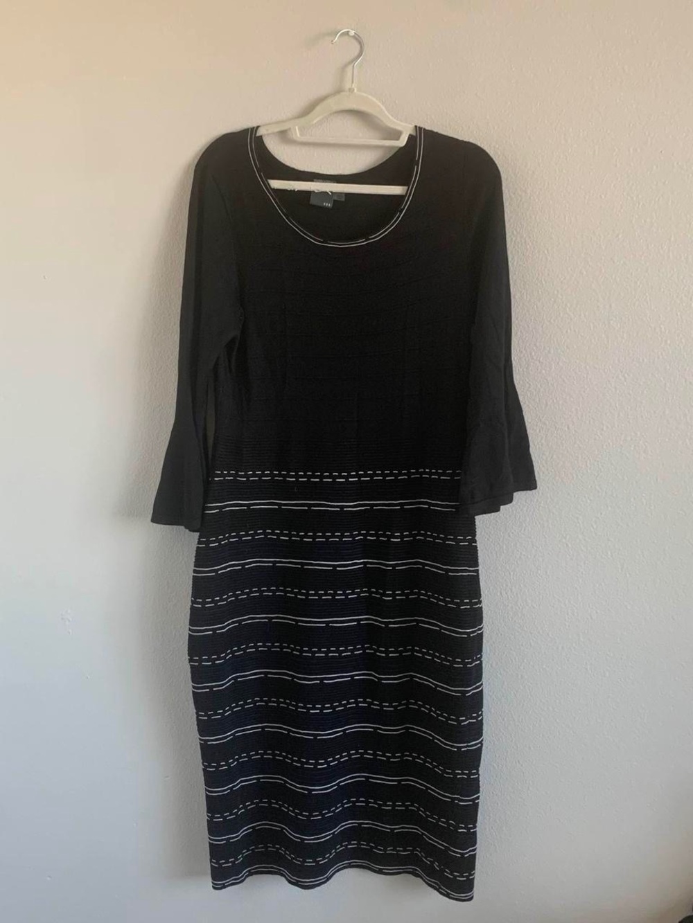 Gabby Skye Black Dress with White Stitch Stripe Detail - Women's